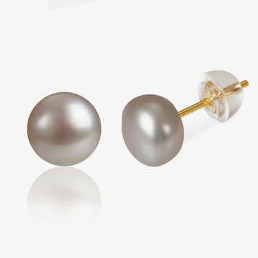 Eir Grey Pearl Stud Earrings 18ct Gold Plated 8mm Grey