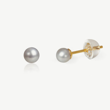 Catia Grey Pearl Stud Earrings 18ct Gold Plated 4mm Grey