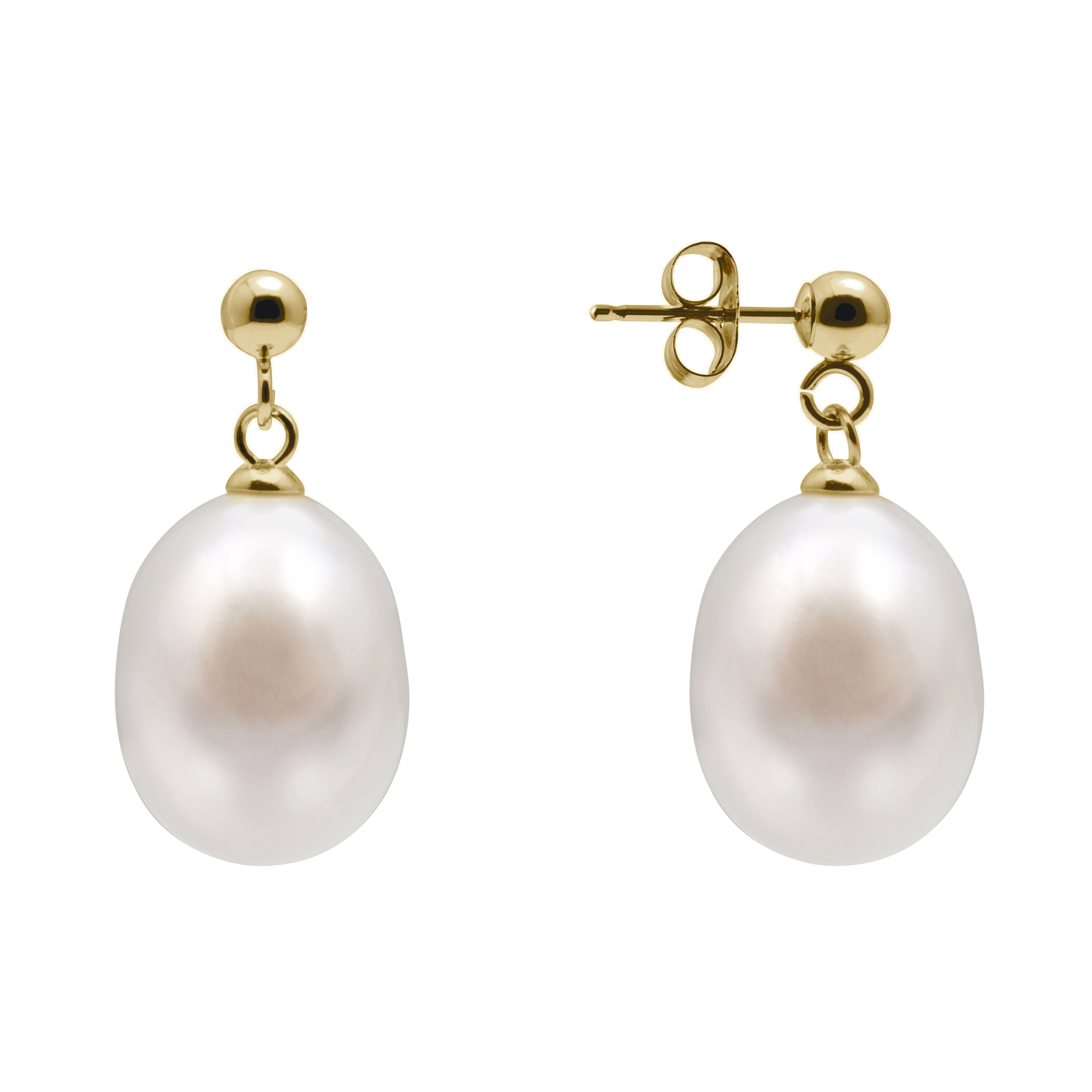 Freshwater Pearl and Ball Drop Stud Earrings with 925 Sterling Silver