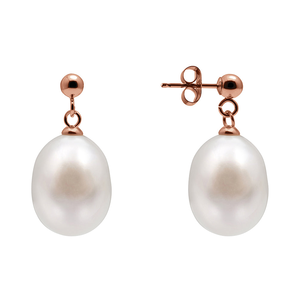 Freshwater Pearl and Ball Drop Stud Earrings with 925 Sterling Silver