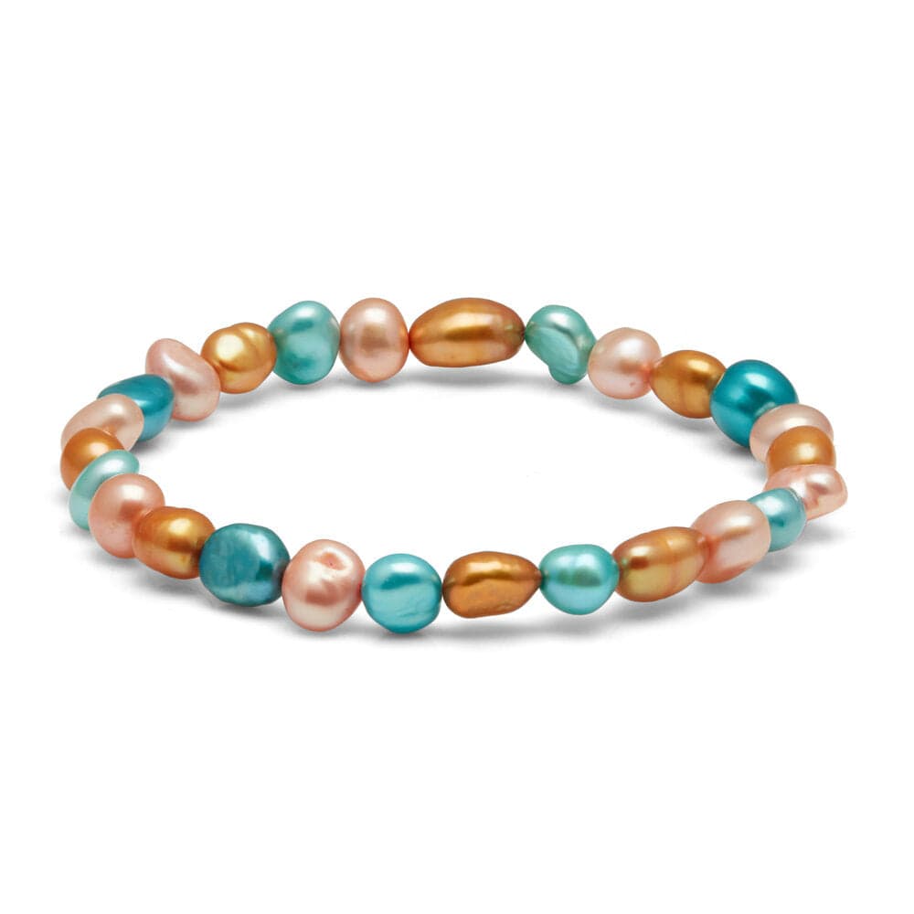Kyoto Pearl Bracelets Raspberry, Teal, Gold Mixed Freshwater Pearl Stretch Baroque Bracelet TKKP178