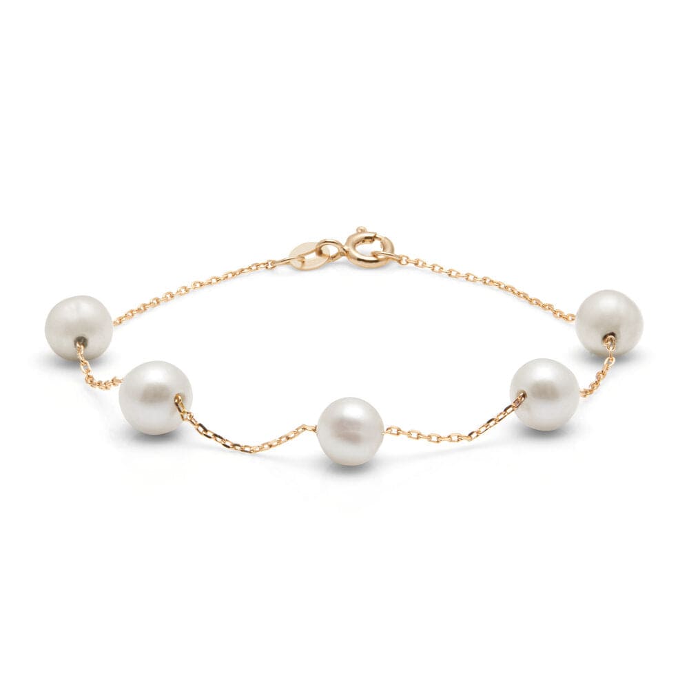 Kyoto Pearl Bracelets White / 18k Gold Plated 925 Silver Classic Freshwater Pearl and Chain Bracelet with 925 Sterling Silver TKKP029