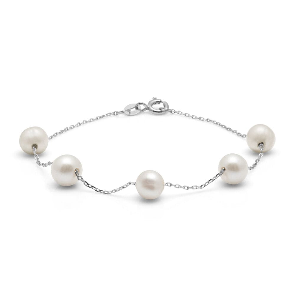Kyoto Pearl Bracelets White / 925 Silver Classic Freshwater Pearl and Chain Bracelet with 925 Sterling Silver TKKP028