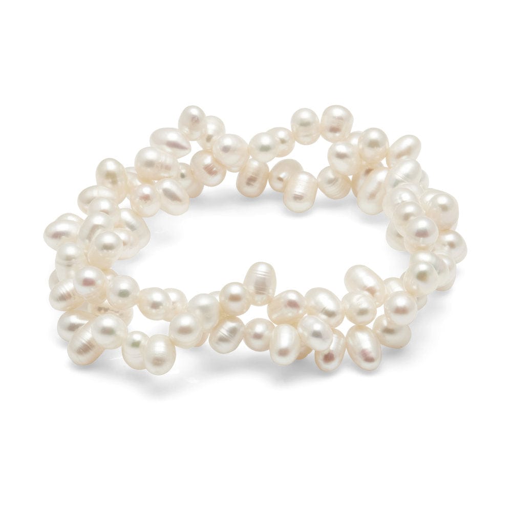 Kyoto Pearl Bracelets White Freshwater Pearl Rice Pearl Twisted 2 Row Stretch Bracelet TKKP031