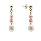 Kyoto Pearl Earrings 18k Gold Plated 925 Silver 3-6mm White & Pink Freshwater Pearl Drop Evening Earrings with 925 Sterling Silver TKKP141
