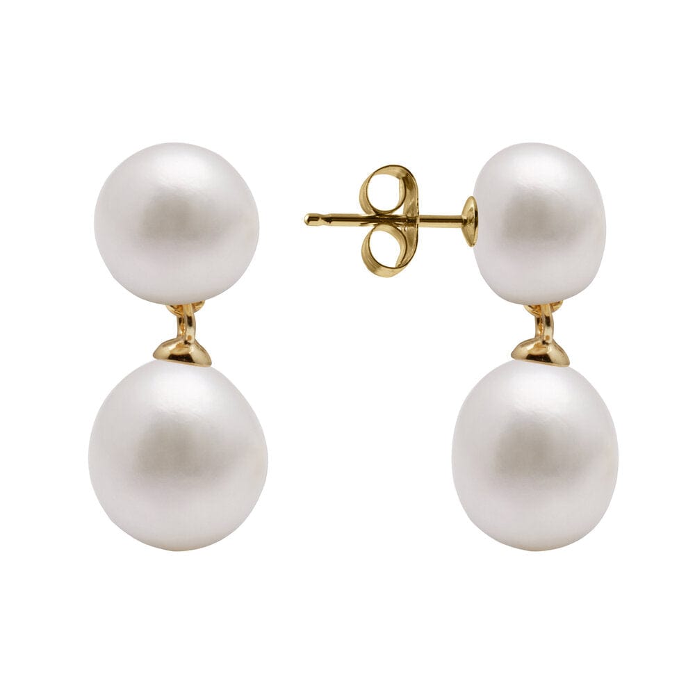 Kyoto Pearl Earrings 18k Gold Plated 925 Silver 6-8mm Freshwater Pearl Double Studs with 925 Sterling Silver TKKP114