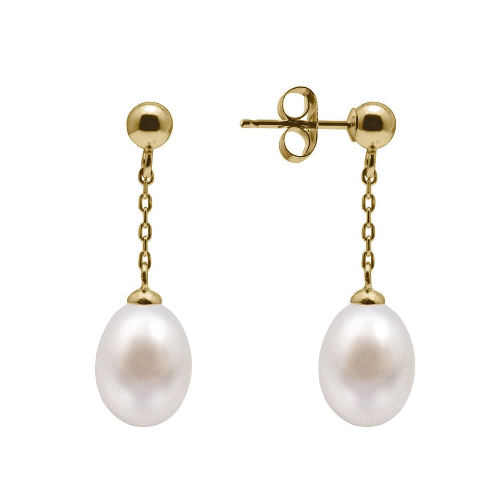 Kyoto Pearl Earrings 18k Gold Plated 925 Silver 7-8mm Freshwater Pearl and Ball Drop Earrings with 925 Sterling Silver TKKP129