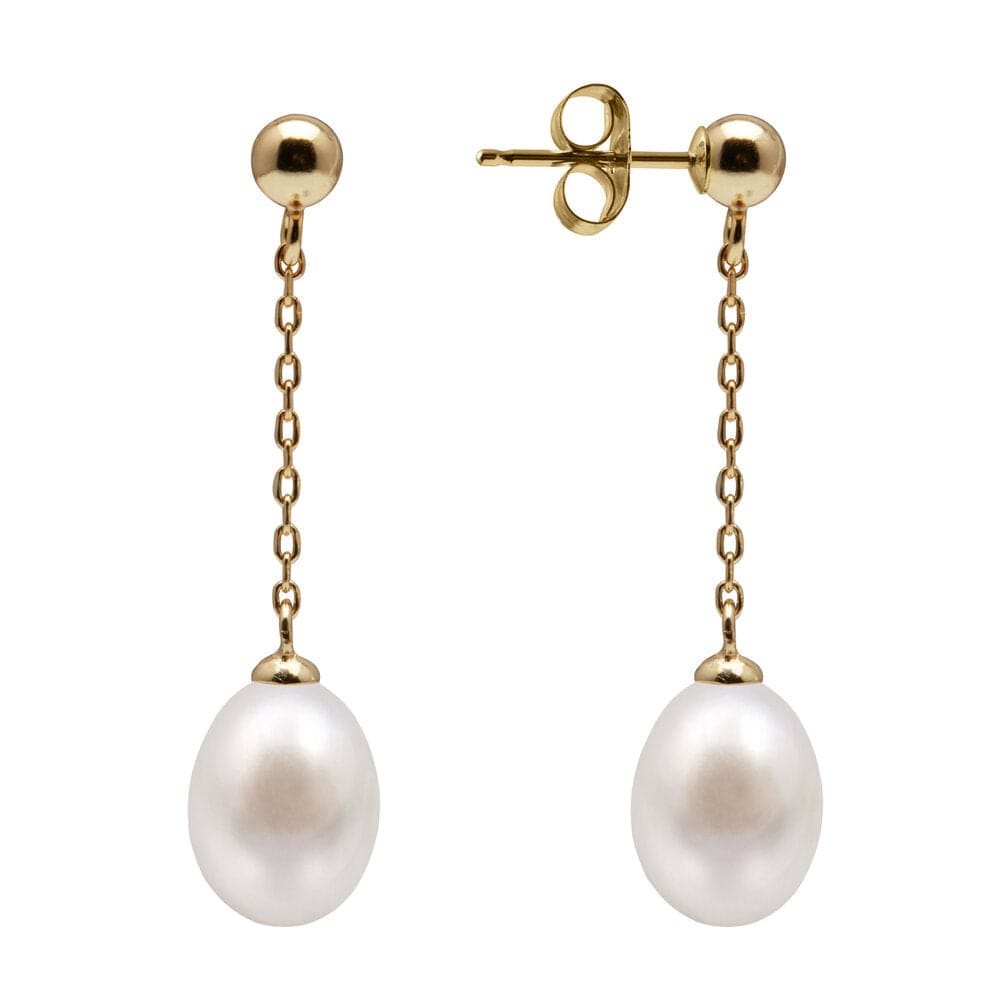 Kyoto Pearl Earrings 18k Gold Plated 925 Silver 7-8mm Freshwater Pearl and Ball Drop Earrings with 925 Sterling Silver TKKP132