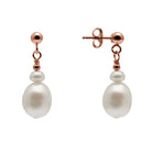 Kyoto Pearl Earrings 18k Rose Gold Plated 925 Silver 3-6mm Freshwater Pearl Evening Drop Earrings with 925 Sterling Silver TKKP139