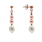 Kyoto Pearl Earrings 18k Rose Gold Plated 925 Silver 3-6mm White & Pink Freshwater Pearl Drop Evening Earrings with 925 Sterling Silver TKKP142