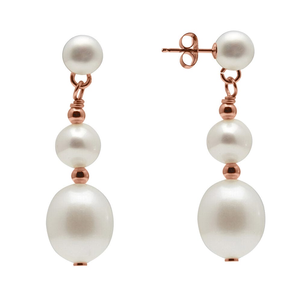 Kyoto Pearl Earrings 18k Rose Gold Plated 925 Silver 5-8mm Freshwater Pearl Double Drop Chain Earrings with 925 Sterling Silver TKKP103