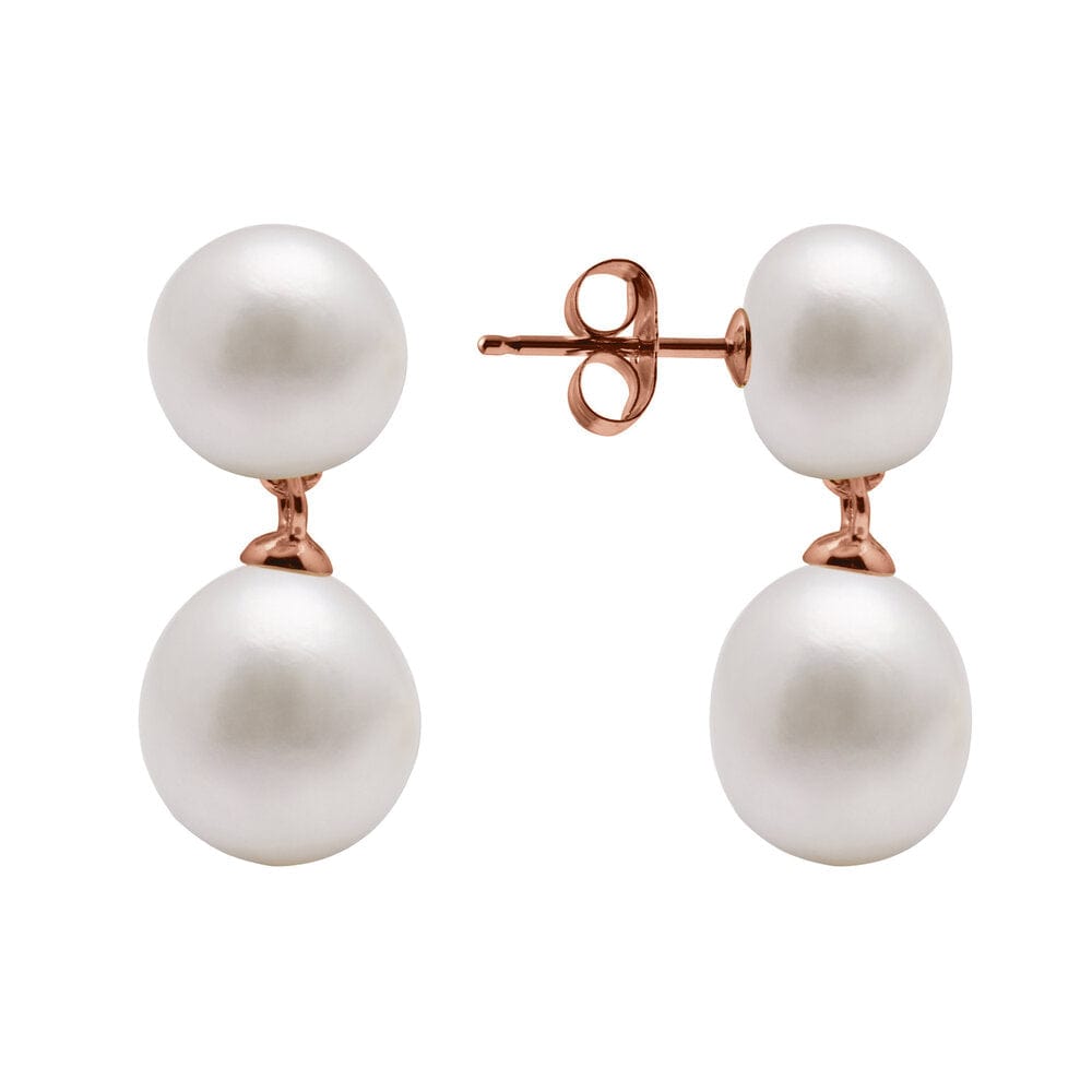 Kyoto Pearl Earrings 18k Rose Gold Plated 925 Silver 6-8mm Freshwater Pearl Double Studs with 925 Sterling Silver TKKP115