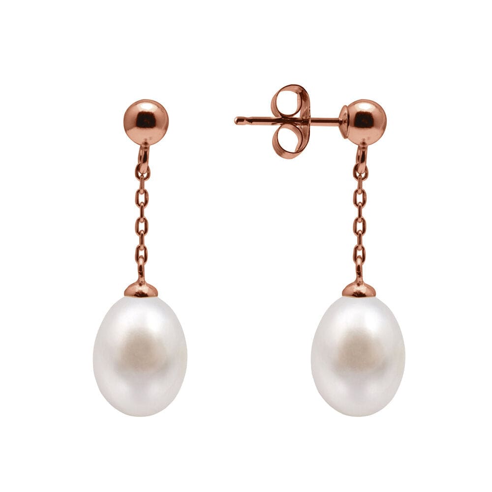 Kyoto Pearl Earrings 18k Rose Gold Plated 925 Silver 7-8mm Freshwater Pearl and Ball Drop Earrings with 925 Sterling Silver TKKP130
