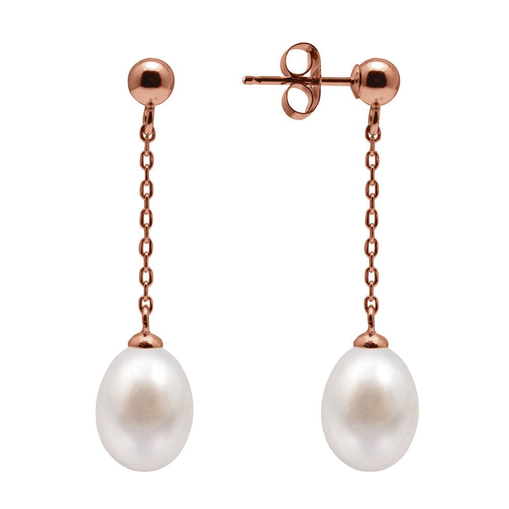 Kyoto Pearl Earrings 18k Rose Gold Plated 925 Silver 7-8mm Freshwater Pearl and Ball Drop Earrings with 925 Sterling Silver TKKP133