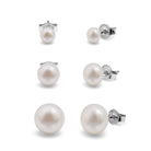 Kyoto Pearl Earrings 4,6,8mm Set of 3 Freshwater Pearl Studs with 925 Sterling Silver TKKP011