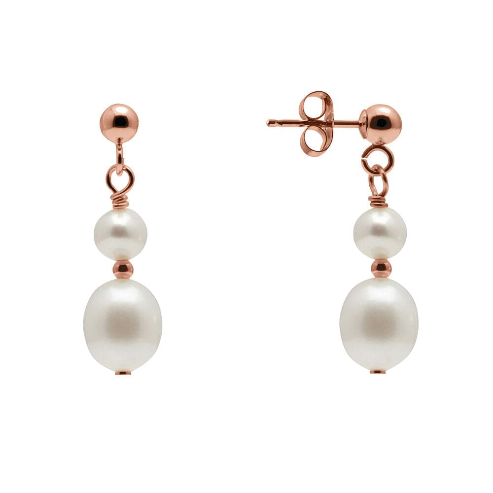 Kyoto Pearl Earrings 5-8mm Freshwater Pearl and Ball Double Earrings with 925 Sterling Silver