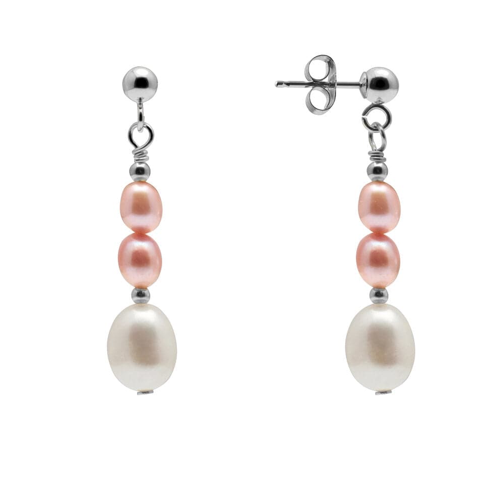 Kyoto Pearl Earrings 925 Silver 3-6mm White & Pink Freshwater Pearl Drop Evening Earrings with 925 Sterling Silver TKKP140