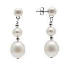 Kyoto Pearl Earrings 925 Silver 5-8mm Freshwater Pearl Double Drop Chain Earrings with 925 Sterling Silver TKKP101