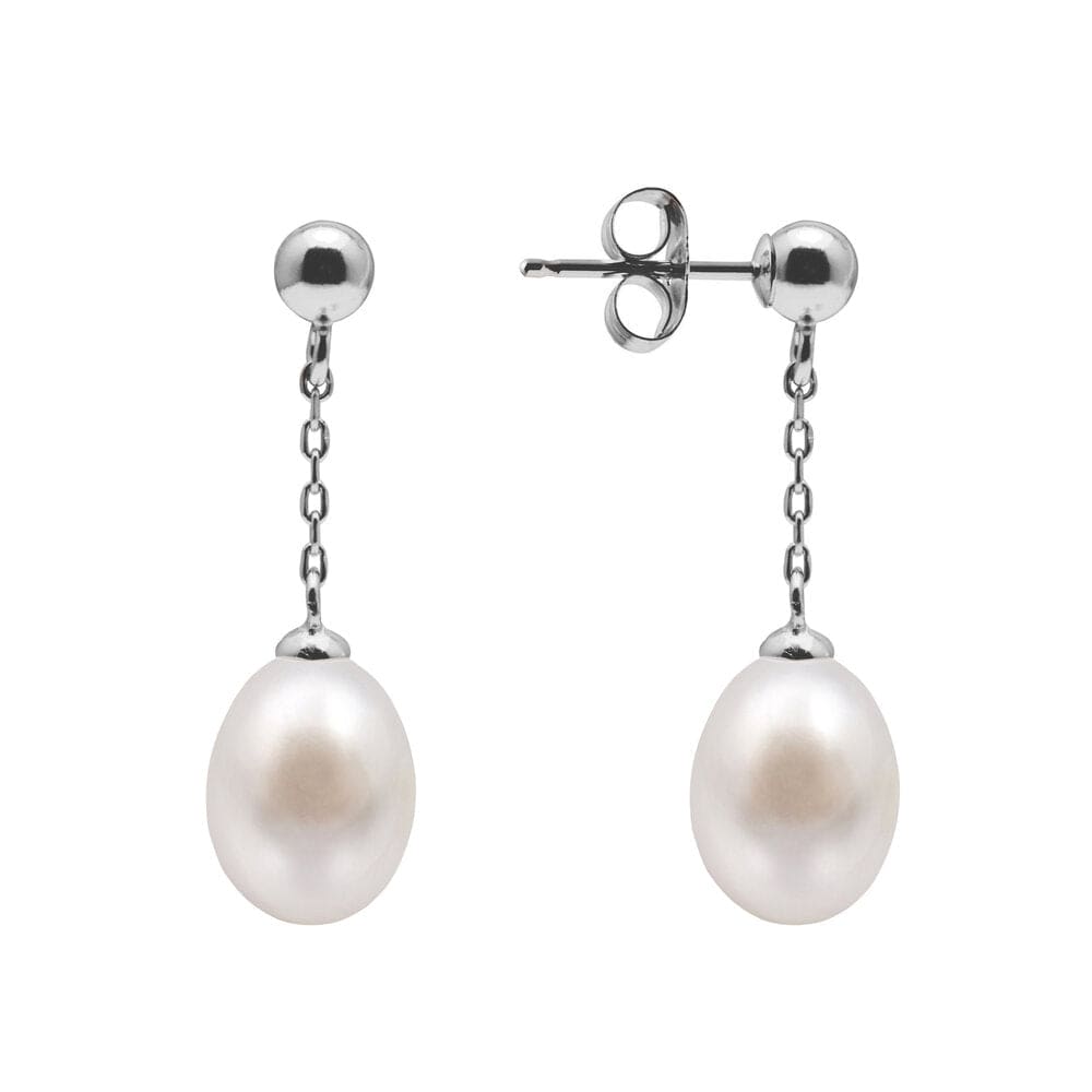 Kyoto Pearl Earrings 925 Silver 7-8mm Freshwater Pearl and Ball Drop Earrings with 925 Sterling Silver TKKP128