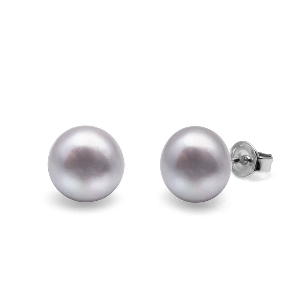 Kyoto Pearl Earrings Grey / 925 Silver / 10mm Freshwater Pearl Stud Earrings with 925 Sterling Silver TKKP004