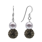Kyoto Pearl Earrings Grey & Grey Crystal / 925 Silver Freshwater Pearl and Pave Drop Earrings with 925 Sterling Silver TKKP164