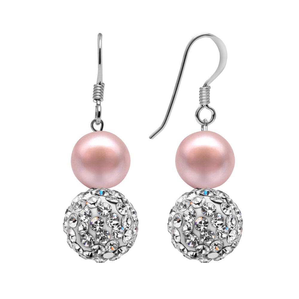 Kyoto Pearl Earrings Pink & White Crystal 7-8mm Freshwater Pearl and Crystal Drop Earrings with 925 Sterling Silver TKKP049