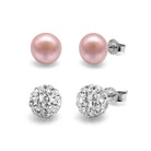 Kyoto Pearl Earrings Pink & White Crystal Set of 8mm Freshwater Pearl and Crystal Studs with 925 Sterling Silver TKKP152