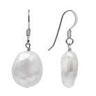 Kyoto Pearl Earrings White 12mm Coin Freshwater Pearl Drop Earrings with 925 Sterling Silver TKKP016