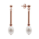 Kyoto Pearl Earrings White / 18k Rose Gold Plated 925 Silver 7mm White Freshwater Pearl Drop Bar Earrings with 925 Sterling Silver TKKP145