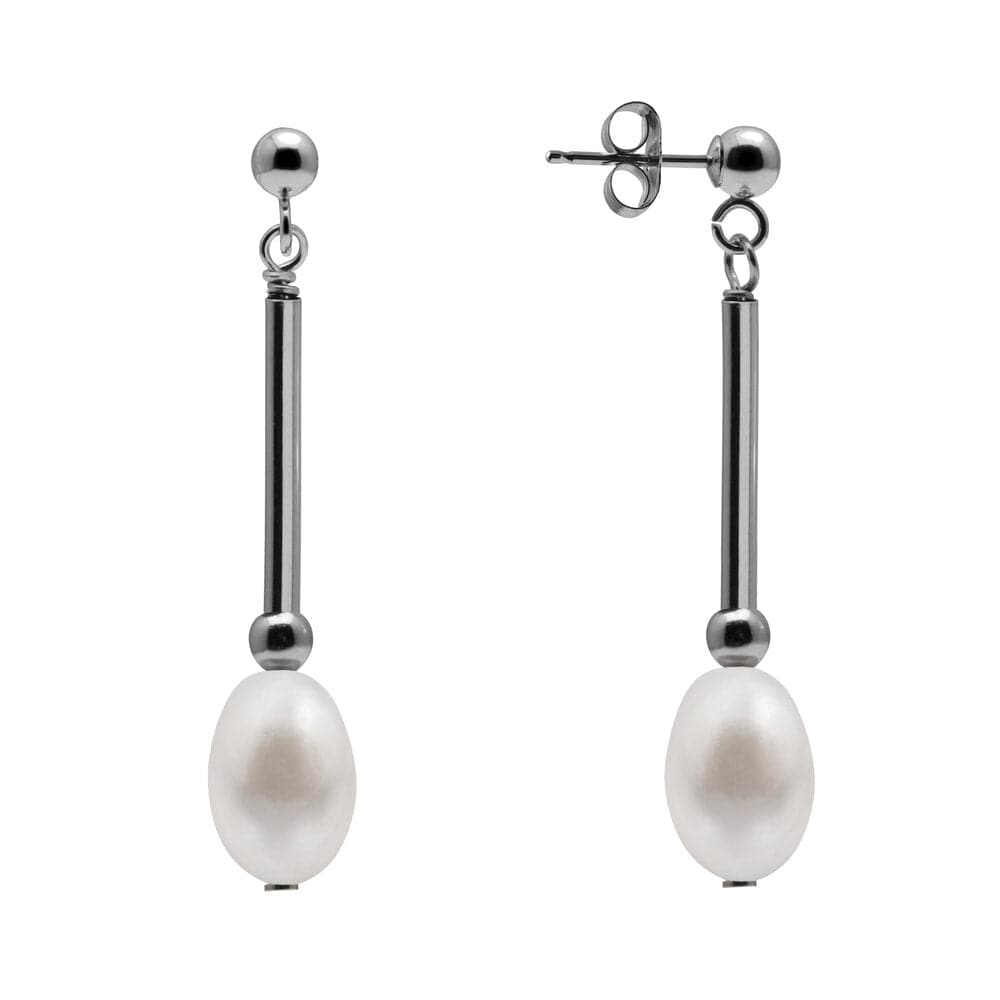 Kyoto Pearl Earrings White / 925 Silver 7mm White Freshwater Pearl Drop Bar Earrings with 925 Sterling Silver TKKP143