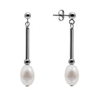 Kyoto Pearl Earrings White / 925 Silver 7mm White Freshwater Pearl Drop Bar Earrings with 925 Sterling Silver TKKP143