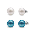 Kyoto Pearl Earrings White & Blue 8mm Set of 2 Freshwater Pearl Studs with 925 Sterling Silver TKKP203