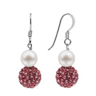 Kyoto Pearl Earrings White & Pink Crystal / 925 Silver Freshwater Pearl and Pave Drop Earrings with 925 Sterling Silver TKKP163