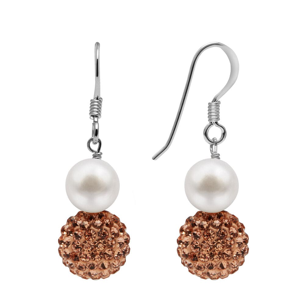 Kyoto Pearl Earrings White & Rose Crystal / 925 Silver Freshwater Pearl and Pave Drop Earrings with 925 Sterling Silver TKKP161