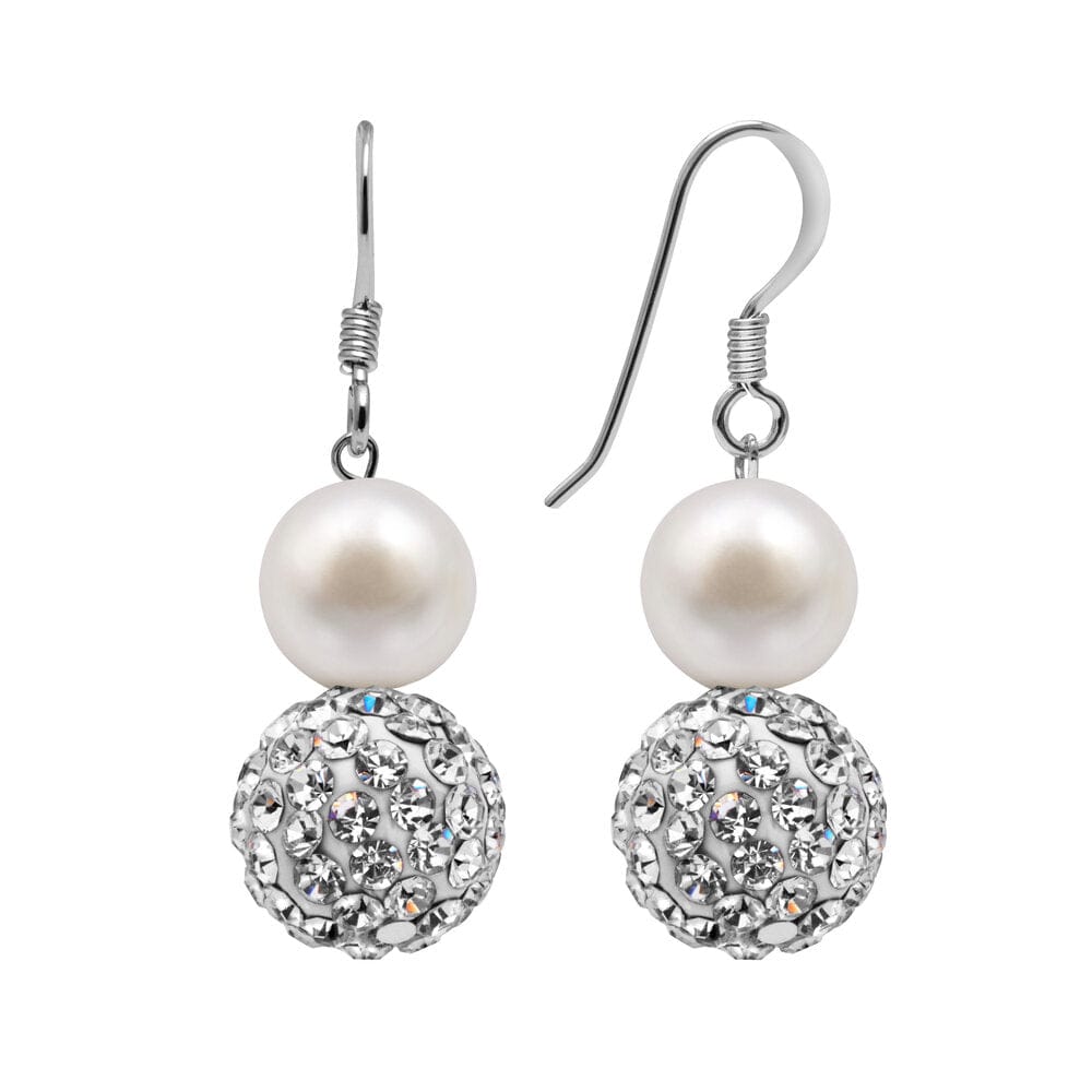 Kyoto Pearl Earrings White & White Crystal 7-8mm Freshwater Pearl and Crystal Drop Earrings with 925 Sterling Silver TKKP047