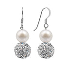 Kyoto Pearl Earrings White & White Crystal 7-8mm Freshwater Pearl and Crystal Drop Earrings with 925 Sterling Silver TKKP047