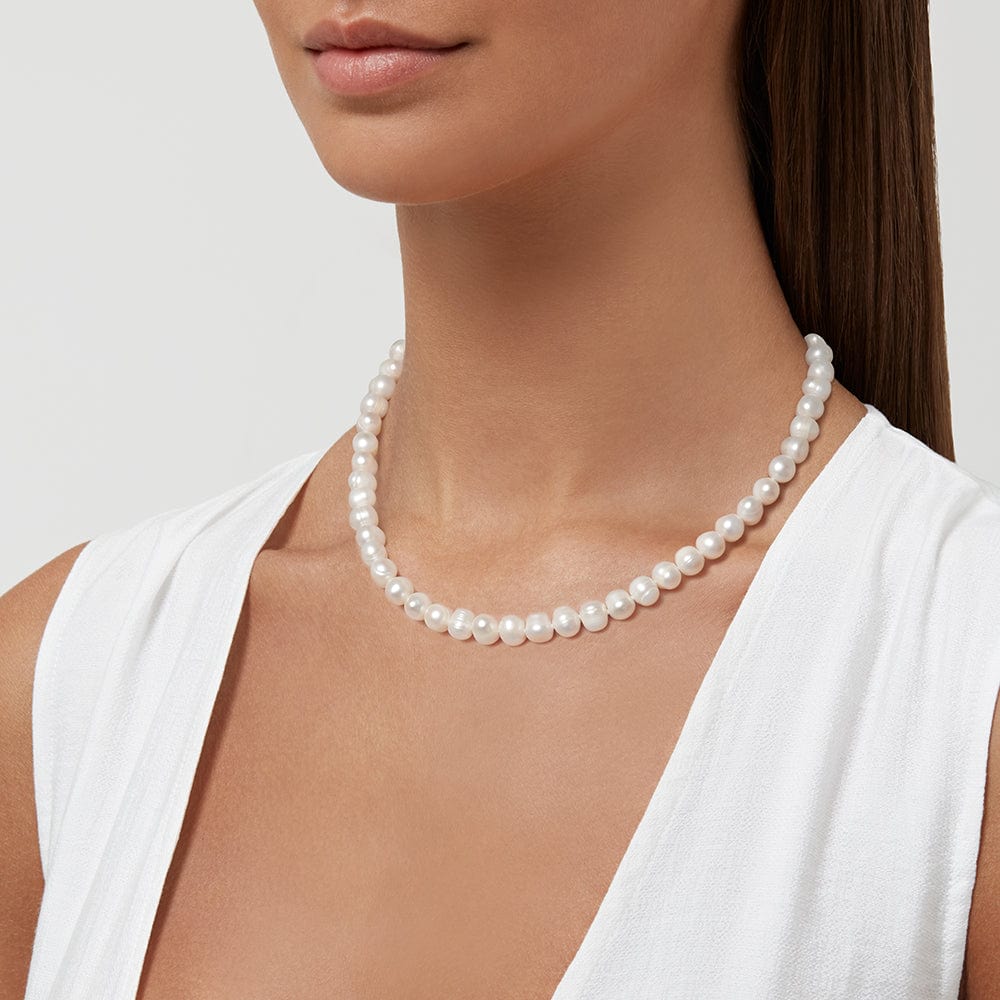 Kyoto Pearl Necklaces 6.5mm Classic Freshwater Pearl Necklace with 925 Sterling Silver