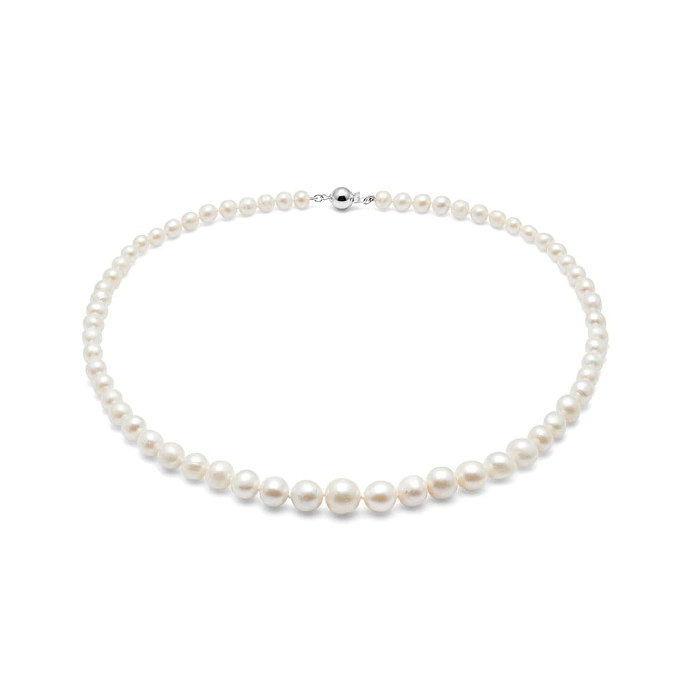 Kyoto Pearl Necklaces 925 Silver 18 inch Graduated White Freshwater Necklace with 925 Silver Ball Clasp SHM19C52