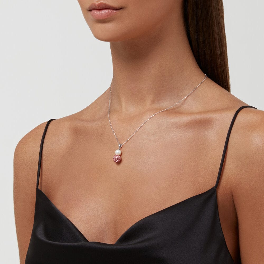 Kyoto Pearl Necklaces Freshwater Pearl and Pave Crystal Pendant Necklace with 925 Sterling Silver