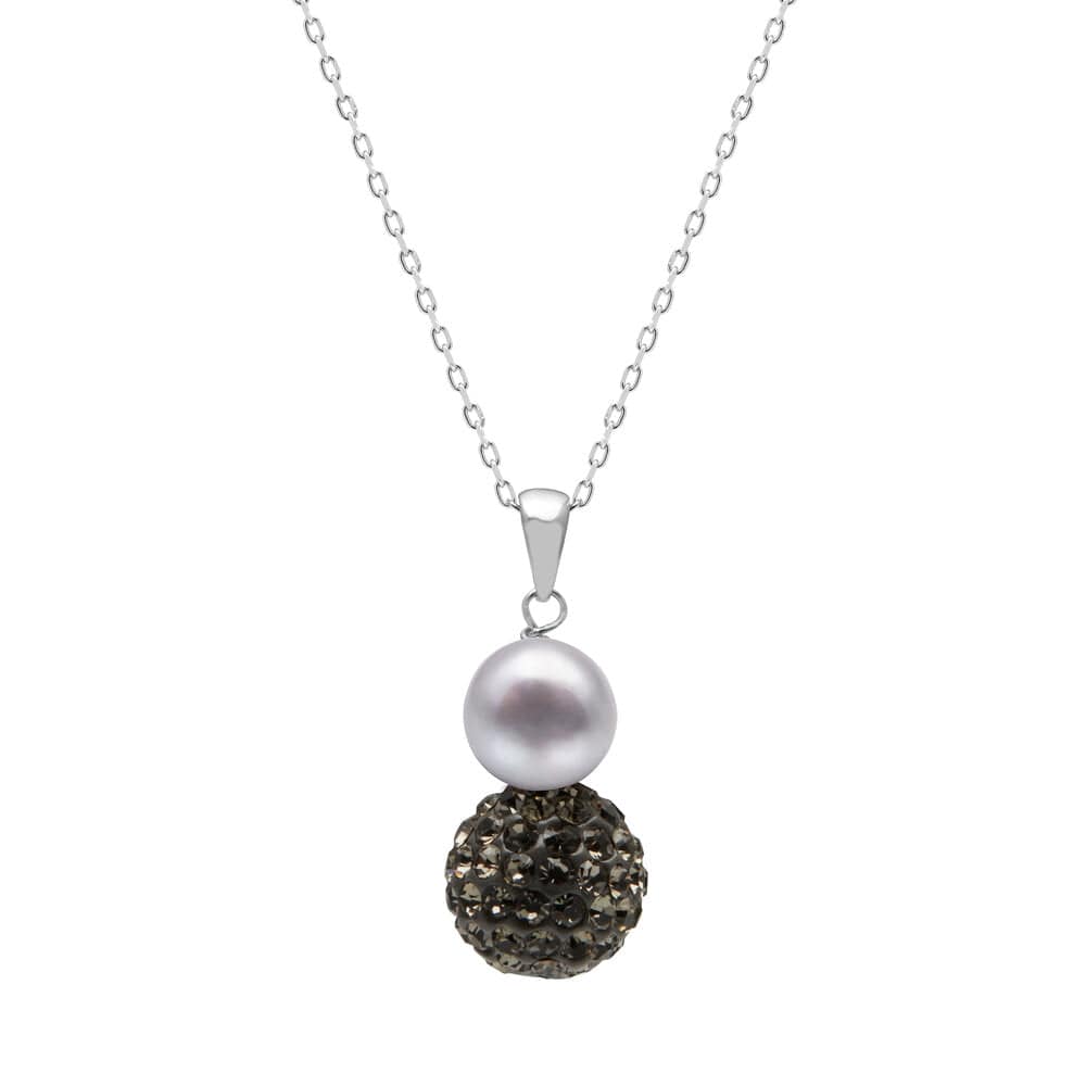 Kyoto Pearl Necklaces Grey & Grey / 925 Silver Freshwater Pearl and Pave Crystal Pendant Necklace with 925 Sterling Silver TKKP169