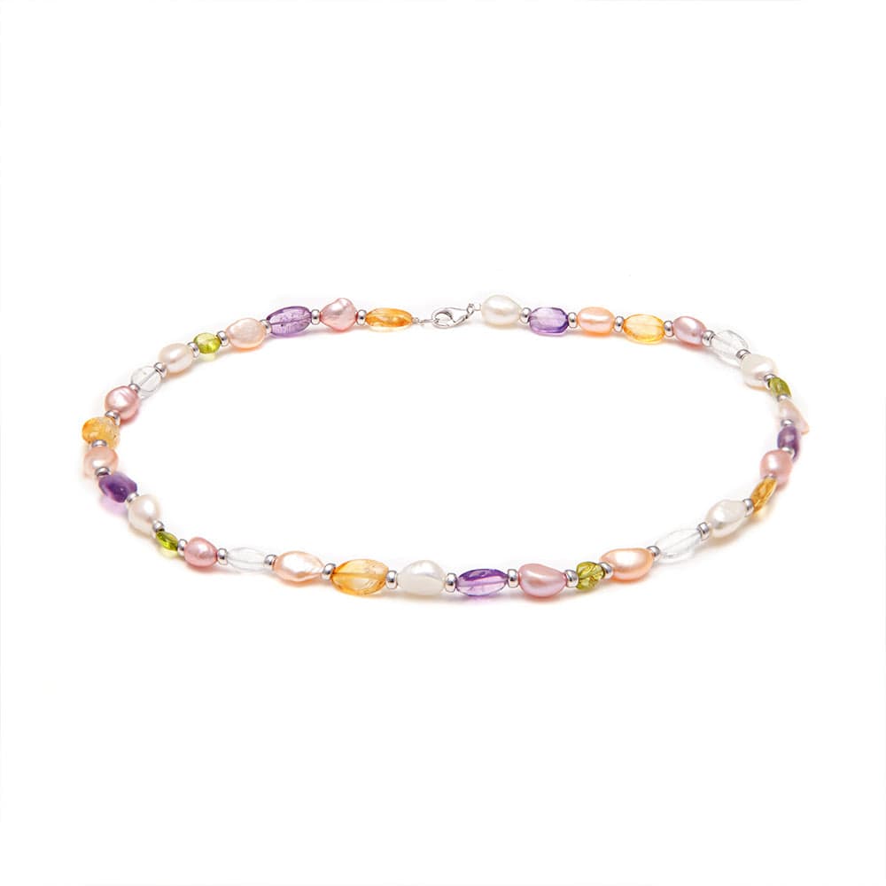 Kyoto Pearl Necklaces Multicolour / 925 Silver Bright Multi-Coloured Freshwater Pearl Neckalce with 925 Sterling Silver Balls 40139