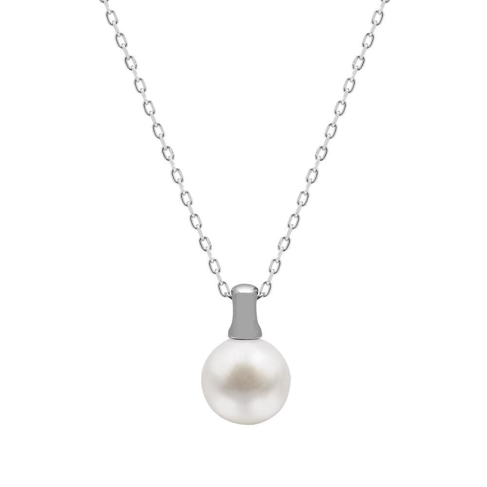 Kyoto Pearl Necklaces White 10mm Freshwater Pearl Button Bale Pendant with 925 Sterling Silver TKKP045