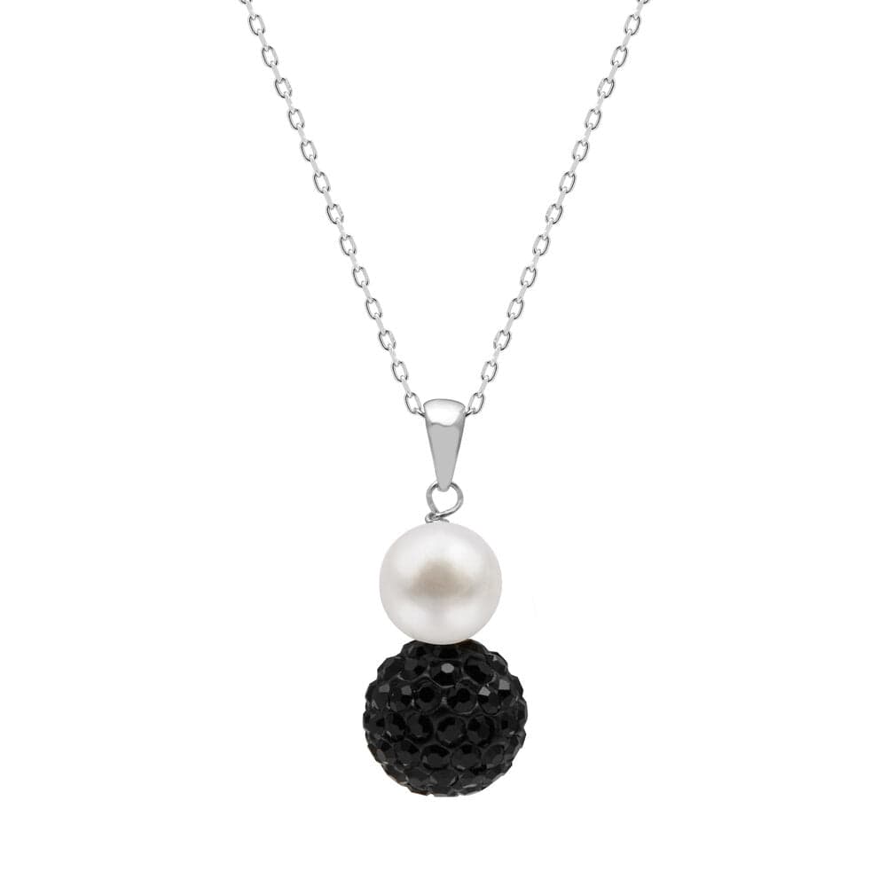 Kyoto Pearl Necklaces White & Black / 925 Silver Freshwater Pearl and Pave Crystal Pendant Necklace with 925 Sterling Silver TKKP170