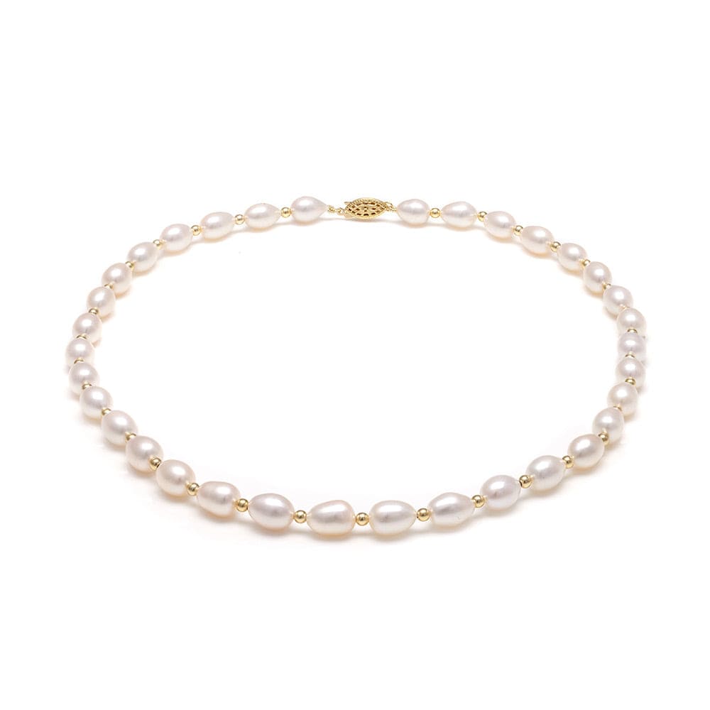 Kyoto Pearl Necklaces White Freshwater Pearl Necklace with 9K Gold Rondels 90190