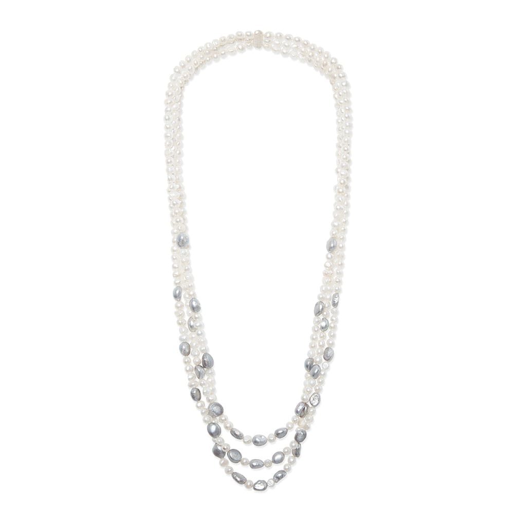 Kyoto Pearl Necklaces White & Grey 30-34 Inch White & Natural 6-11mm Freshwater Pearl Necklace SHM19C17