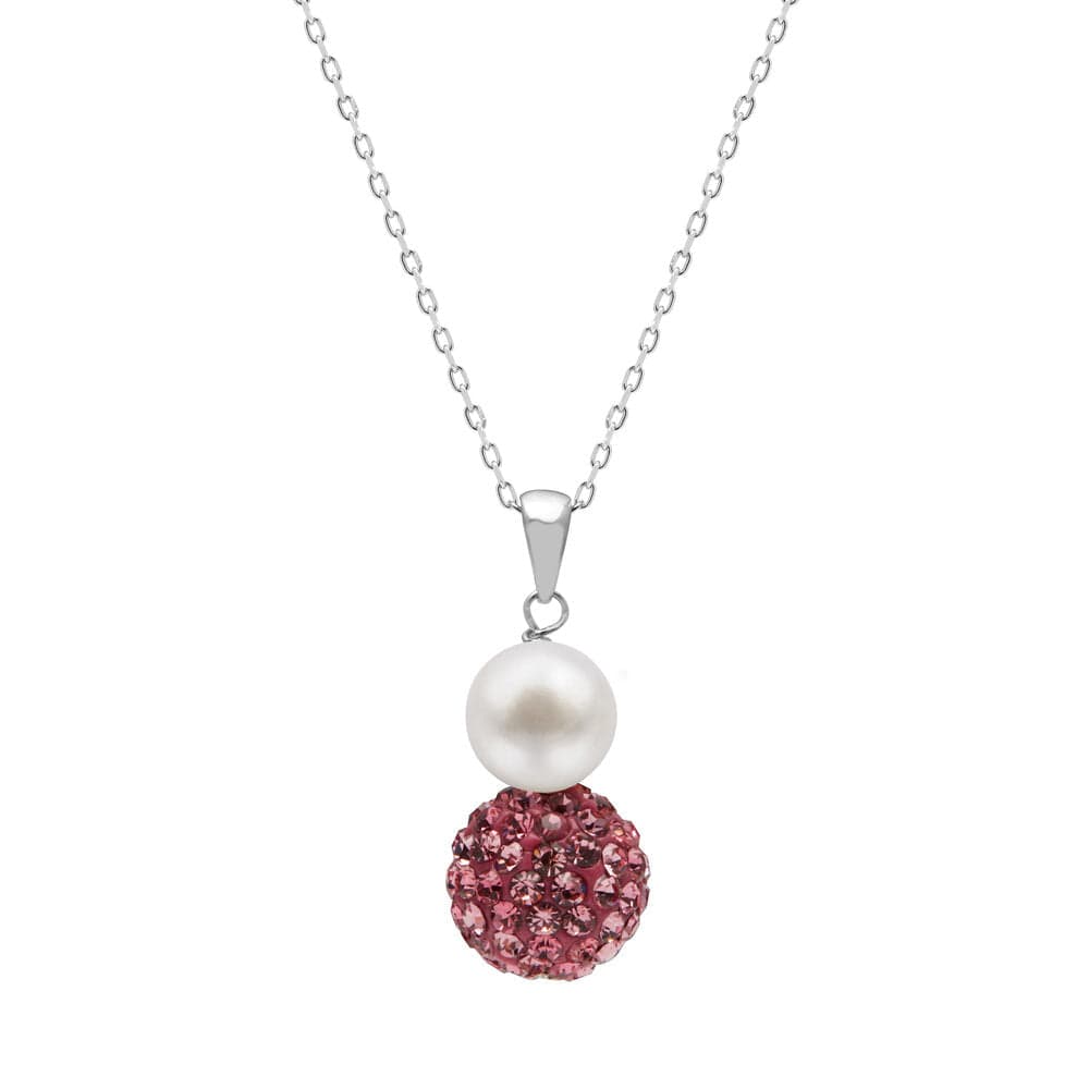 Kyoto Pearl Necklaces White & Pink / 925 Silver Freshwater Pearl and Pave Crystal Pendant Necklace with 925 Sterling Silver TKKP168