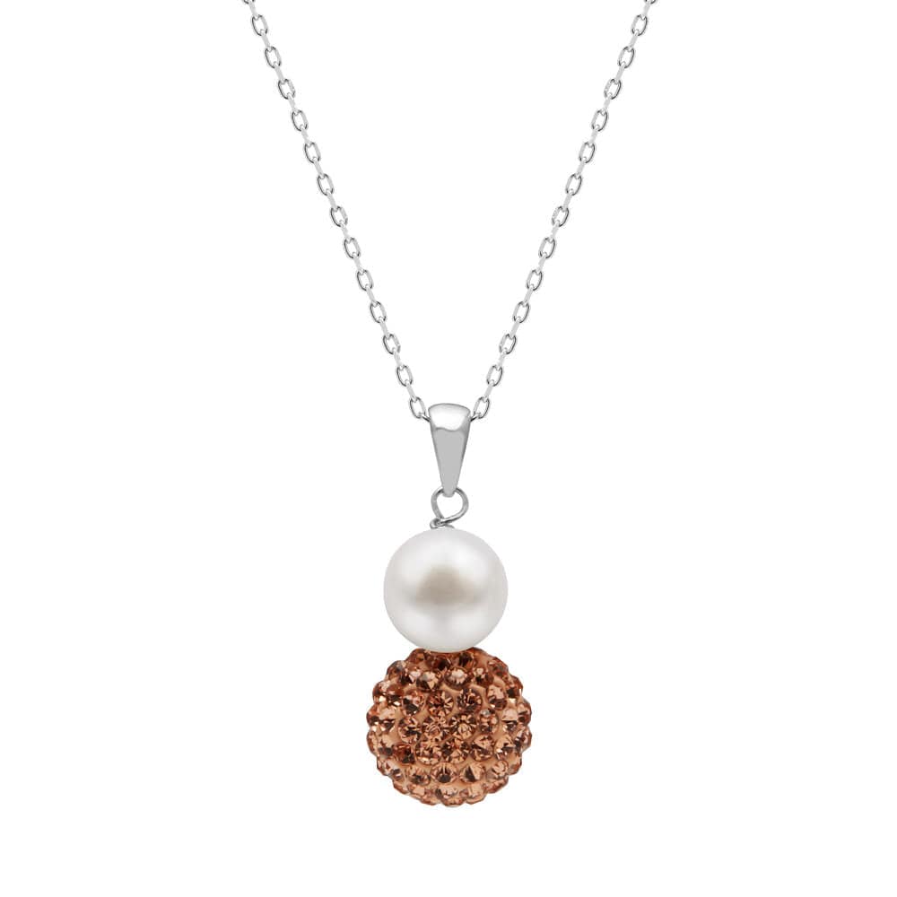 Kyoto Pearl Necklaces White & Rose / 925 Silver Freshwater Pearl and Pave Crystal Pendant Necklace with 925 Sterling Silver TKKP166