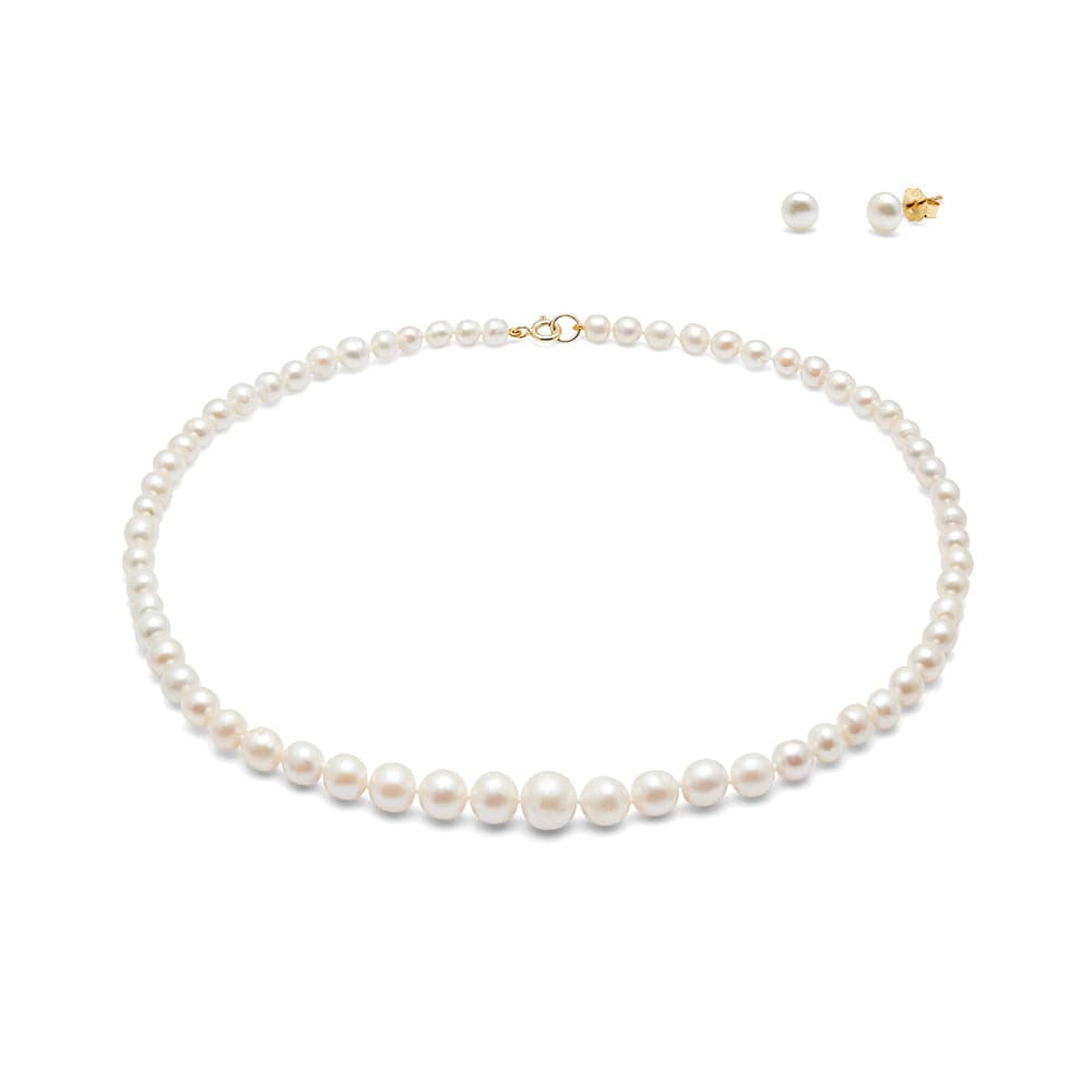 Kyoto Pearl Sets 18k Gold Plated 925 Silver 18 inch Graduated White Freshwater Necklace Earring Set SHM19C56