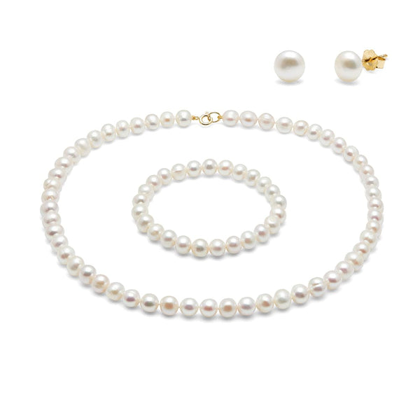 Bamboo Coral (extra-large chips) and Pearl (white, store flat-sided potato) Necklace & Earrings jewelry set