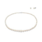 Kyoto Pearl Sets 925 Silver 18 inch Graduated White Freshwater Necklace Earring Set SHM19C55